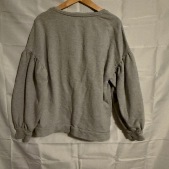 Halogen Gray Oversized Sweatshirt Balloon Sleeve Crewneck Cotton Womens Size 1XS - Picture 2 of 8